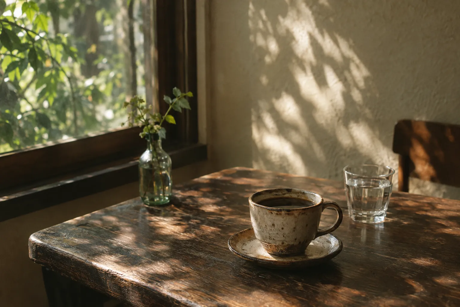 窓辺の木漏れ日と、<wbr>一杯のコーヒー